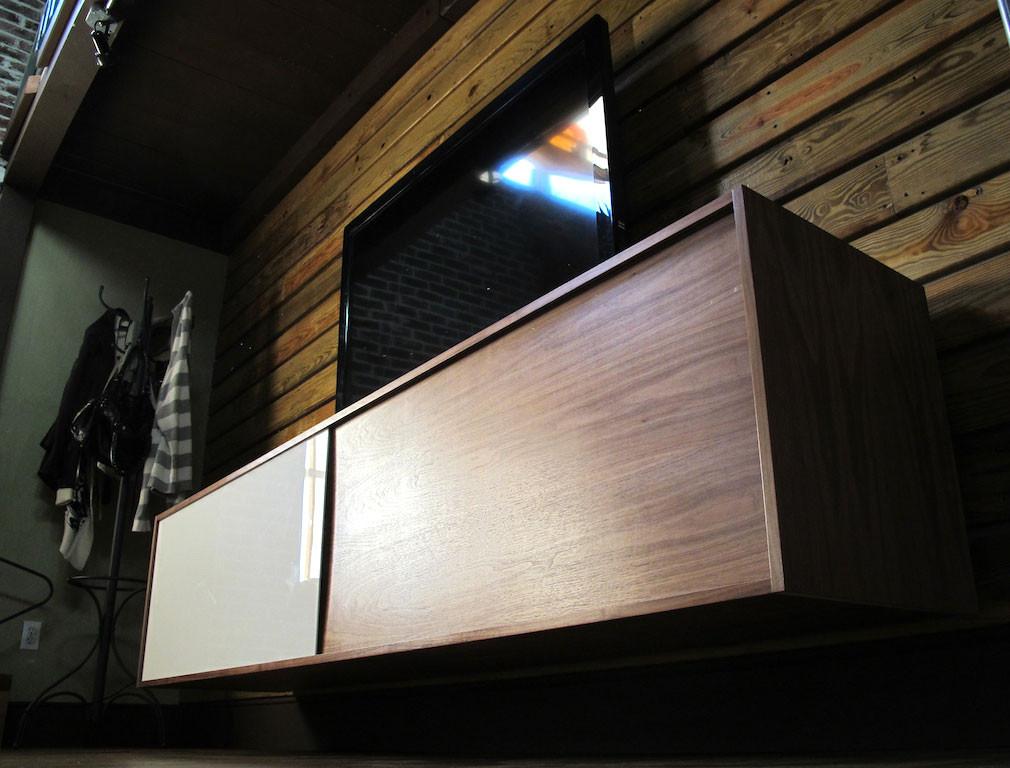Floating walnut credenza