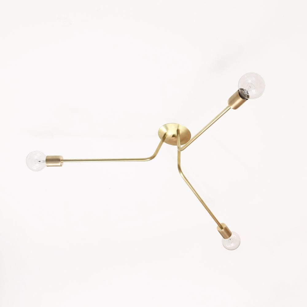 Brass ceiling light with 3 angled arms