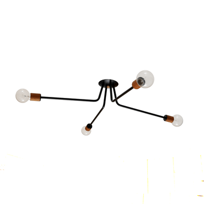 Ceiling light Black / Teak sockets / 3-arm onefortythree