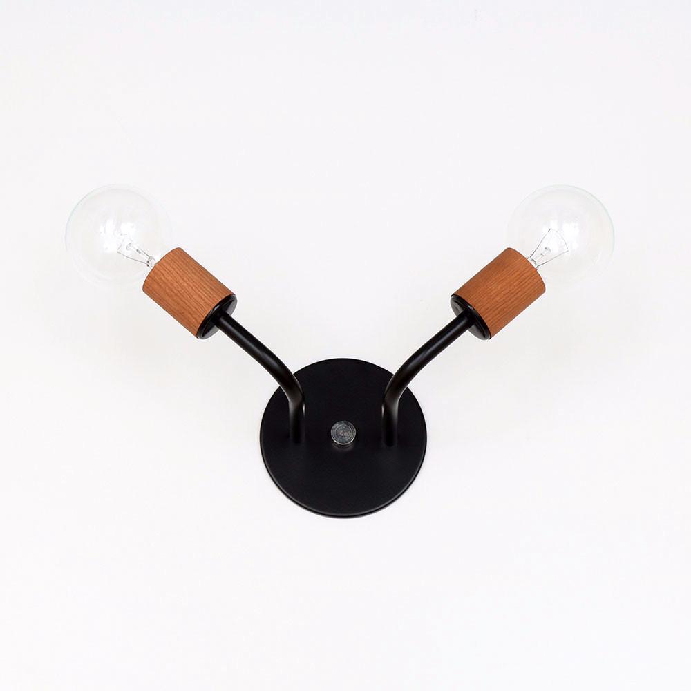 Double sconce: wood sockets Black / Cherry sockets / Brass hardware onefortythree
