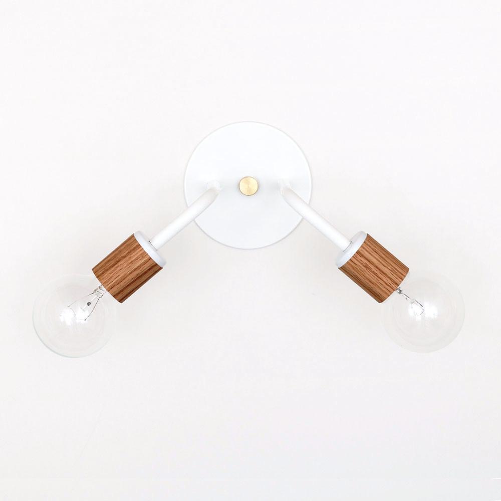 Double sconce: wood sockets White / Oak sockets / Brass hardware onefortythree