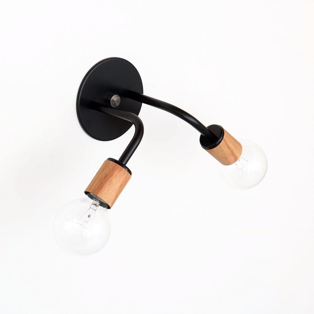 Double sconce: wood sockets Black / Oak sockets / Brass hardware onefortythree