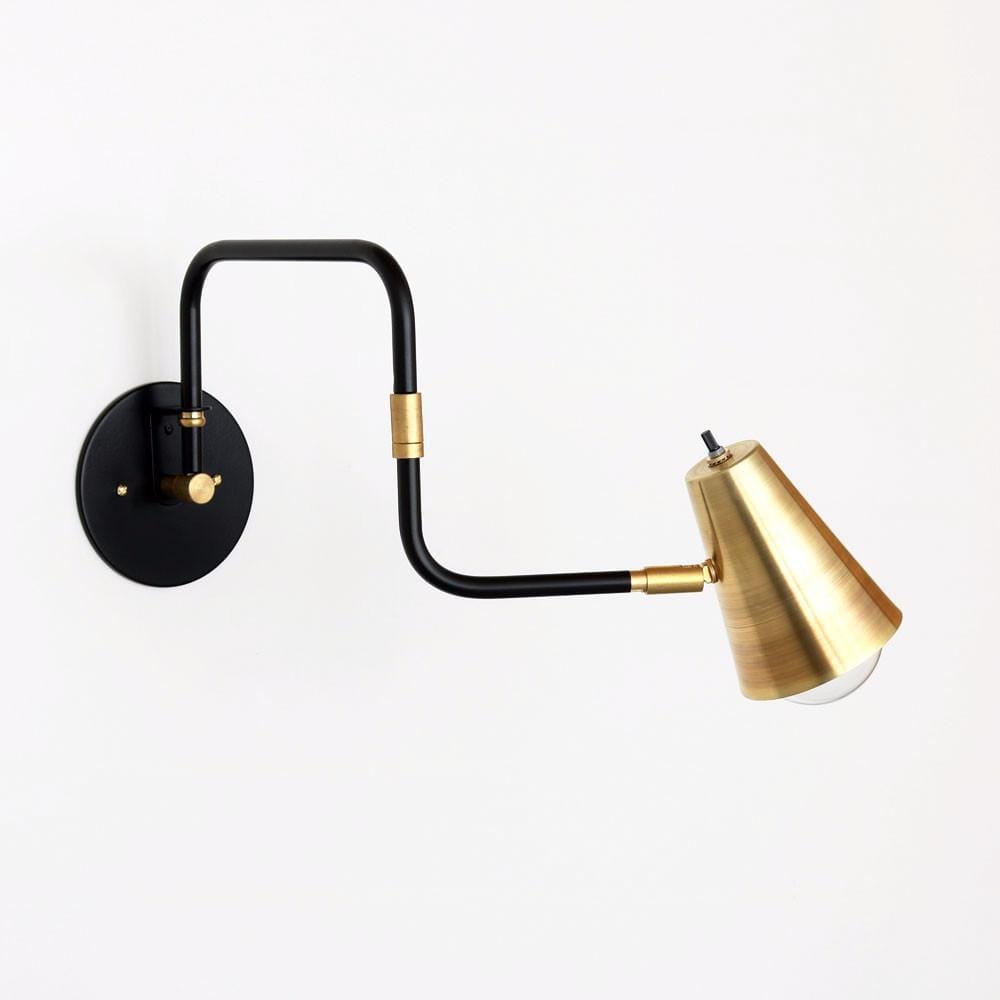Hardwired Double-jointed lamp Black / Brass shade / Brass hardware onefortythree