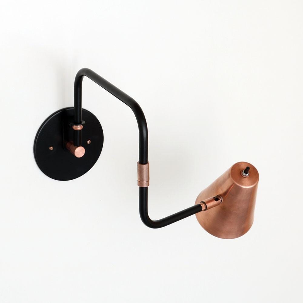 Hardwired Double-jointed lamp Black / Copper shade / Copper hardware onefortythree