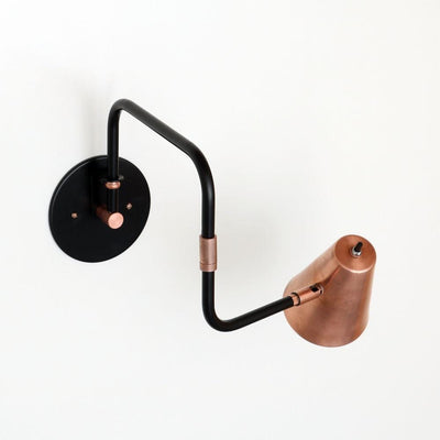Hardwired Double-jointed lamp Black / Copper shade / Copper hardware onefortythree