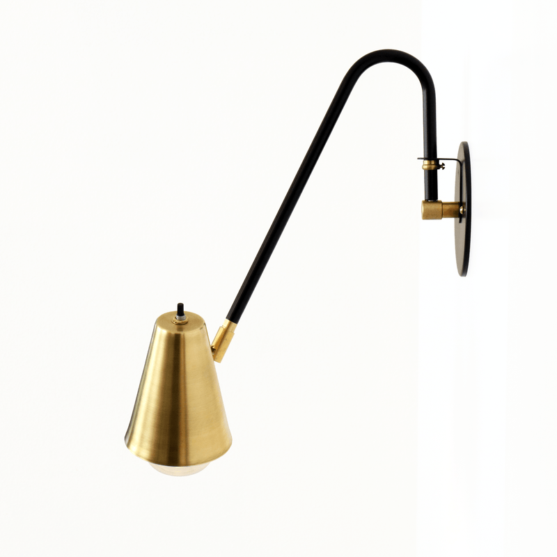 Hardwired Wallace lamp Black lamp / Brass shade / Brass hardware onefortythree