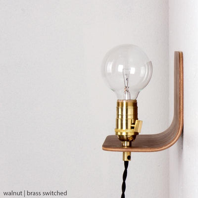 Plywood side shelf Walnut / Lamp on left / Brass (switch on socket) onefortythree