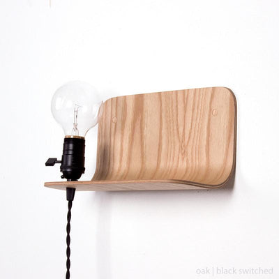 Plywood side shelf Walnut / Lamp on left / Black (switch on socket) onefortythree