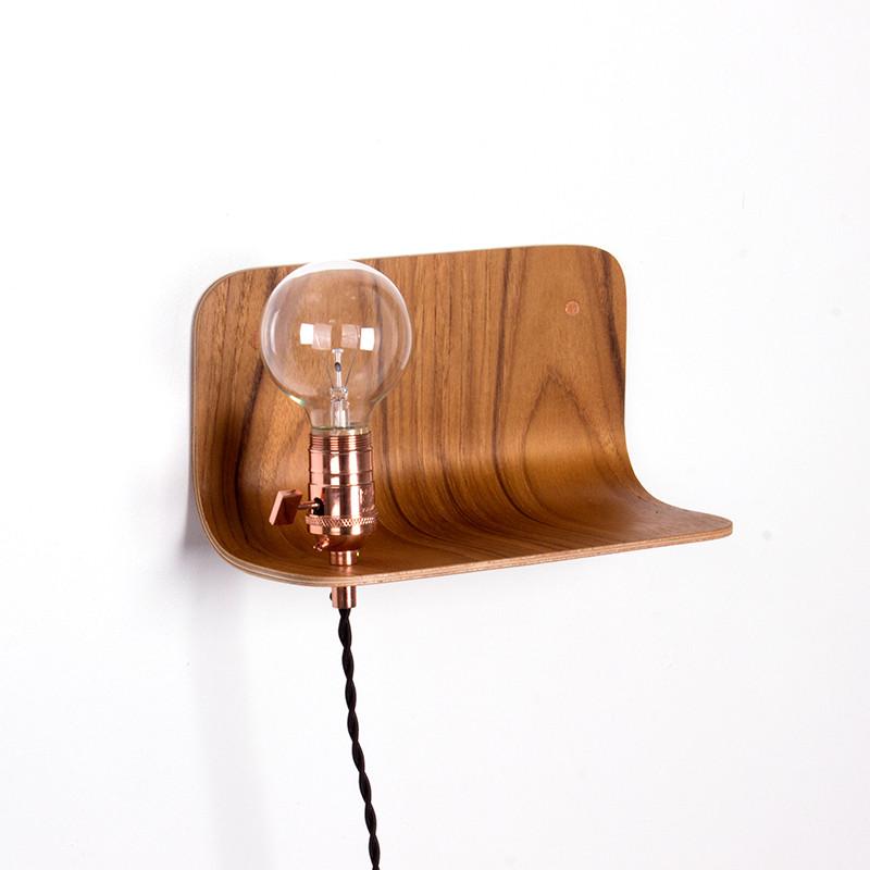 Onefortythree Plywood Side Shelf in Teak Lamp On Left Wildflower