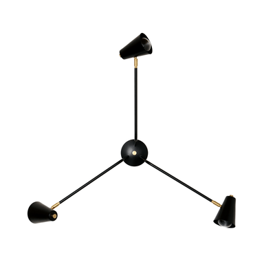 Shaded ceiling light: 3-arm Black / Black shades / Brass hardware onefortythree