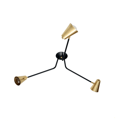 Shaded ceiling light: 3-arm Black / Brass shades / Brass hardware onefortythree