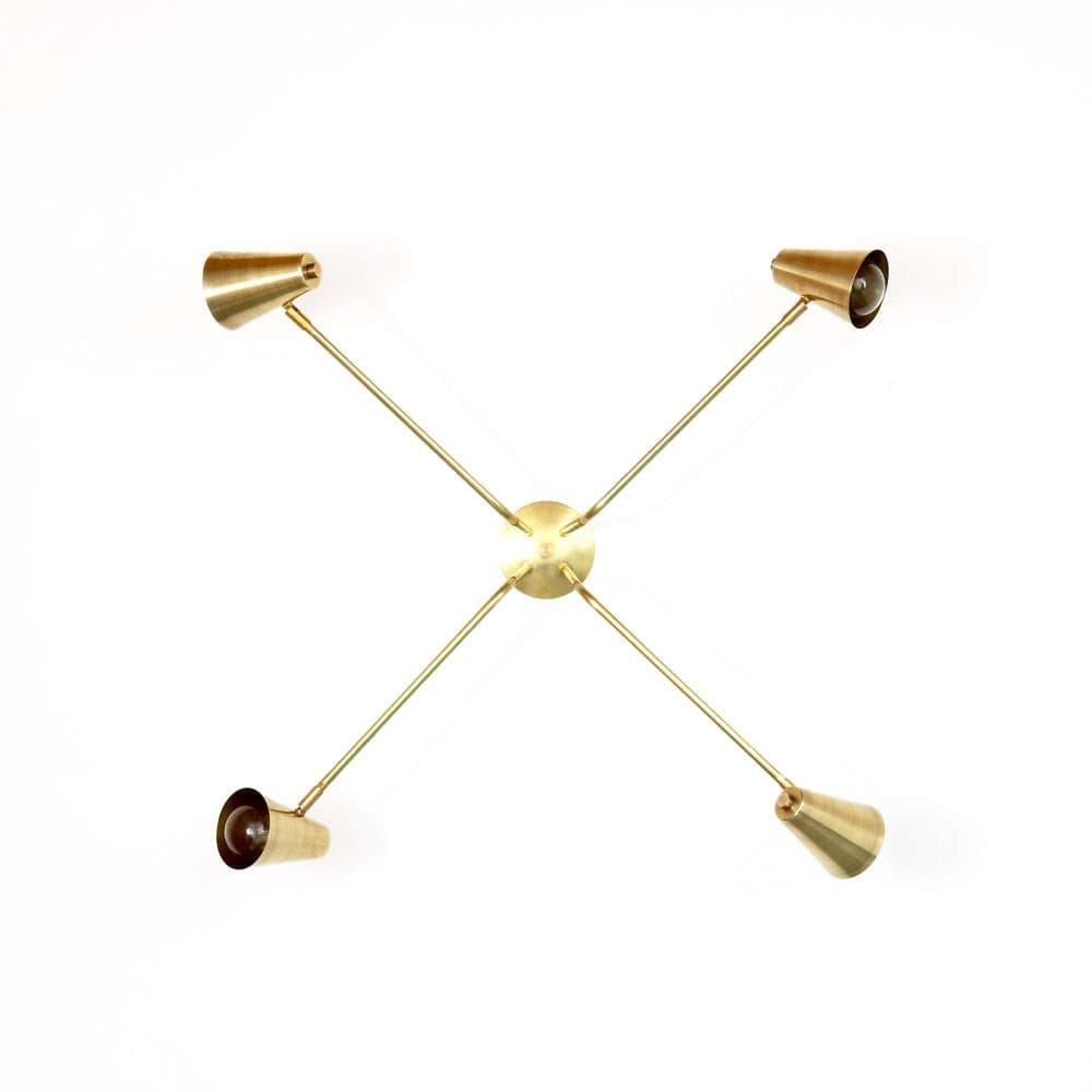 Shaded ceiling light: 4-arm Brass / Brass shades / Brass hardware onefortythree