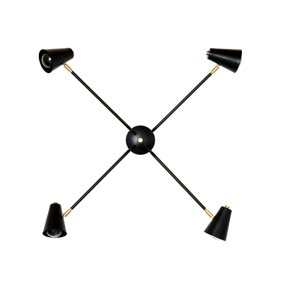 Shaded ceiling light: 4-arm Black / Black shades / Brass hardware onefortythree