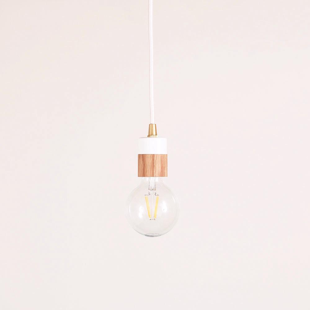 Two tone pendant: hardwired White/Oak / Brass hardware / 24" onefortythree