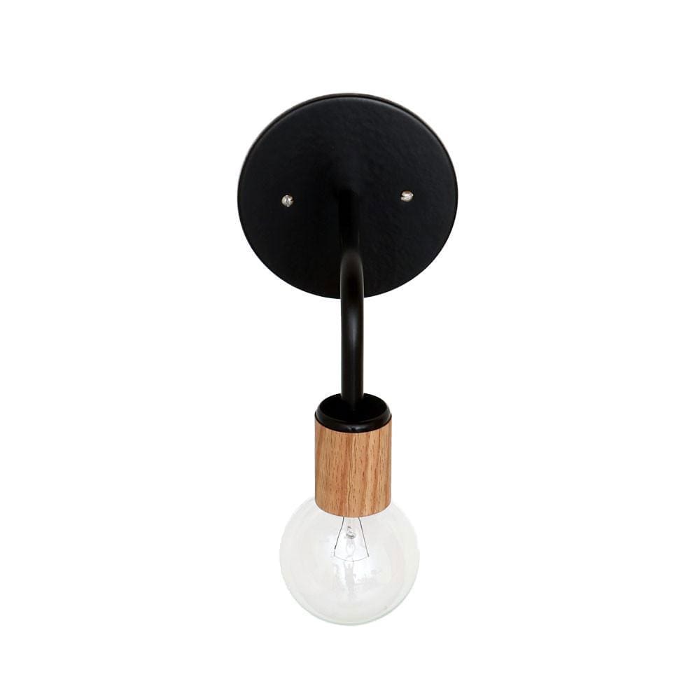 Wall sconce: wood socket Black / Oak socket / Brass hardware onefortythree